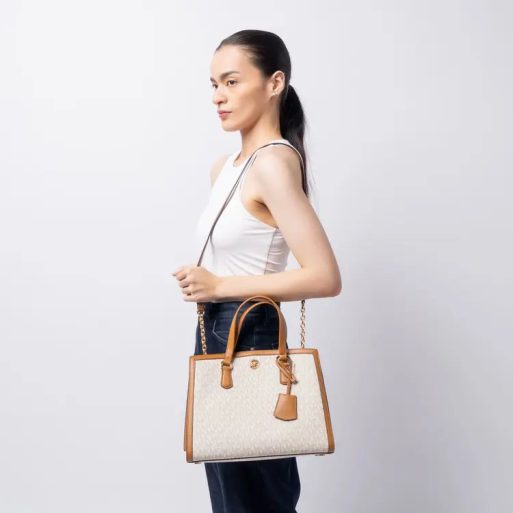 Chantal Medium Logo Satchel Bag Vanilla Acorn - Image 3