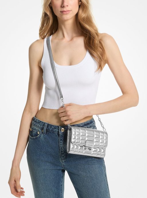 Tribeca Large Metallic Leather Convertible Crossbody Bag - Image 3