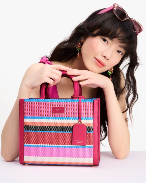 Manhattan Striped Woven Straw Small Tote - Image 6