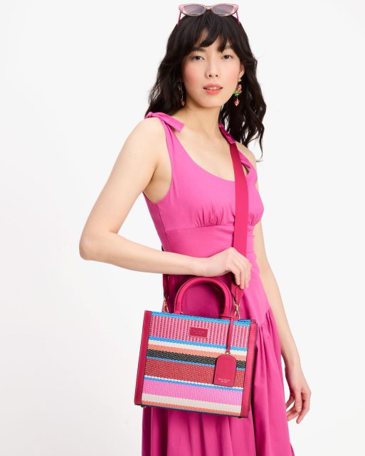 Manhattan Striped Woven Straw Small Tote - Image 7