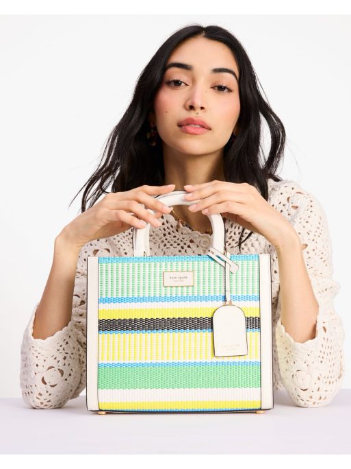 Manhattan Striped Woven Straw Small Tote - Image 6