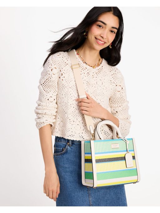 Manhattan Striped Woven Straw Small Tote - Image 7