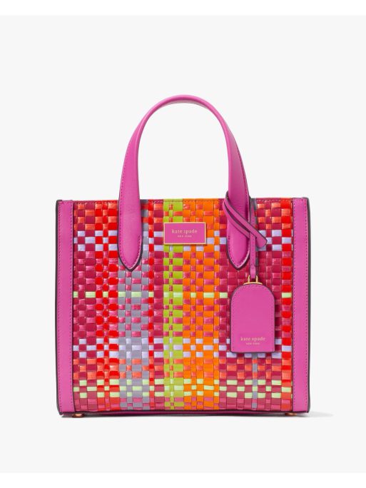 Manhattan Madras Plaid Woven Straw Small Tote