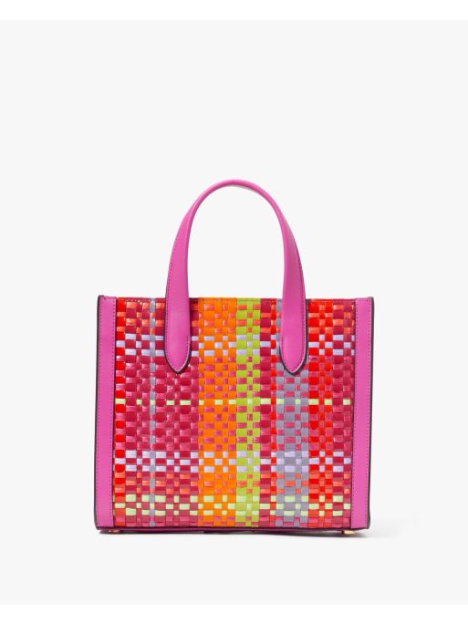 Manhattan Madras Plaid Woven Straw Small Tote - Image 2