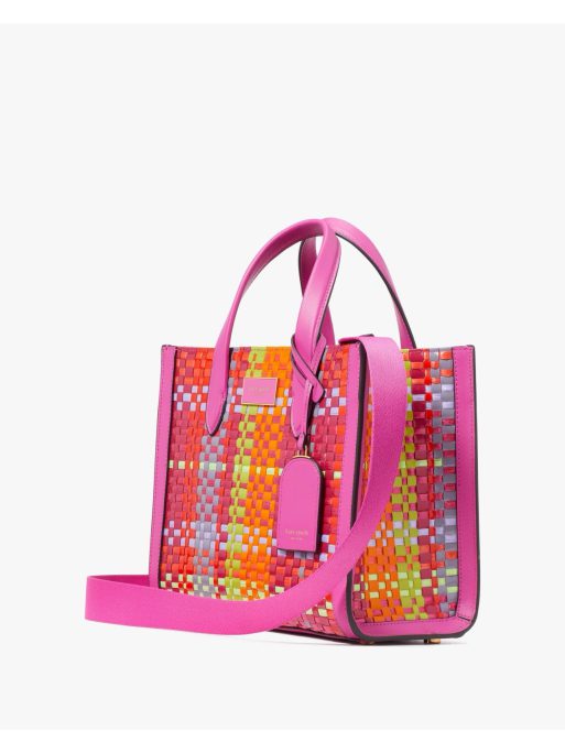 Manhattan Madras Plaid Woven Straw Small Tote - Image 4