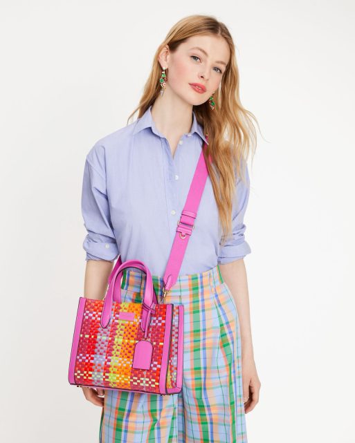 Manhattan Madras Plaid Woven Straw Small Tote - Image 6