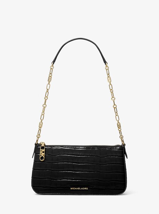 Empire Medium Crocodile Embossed Leather Chain-Link Shoulder Bag